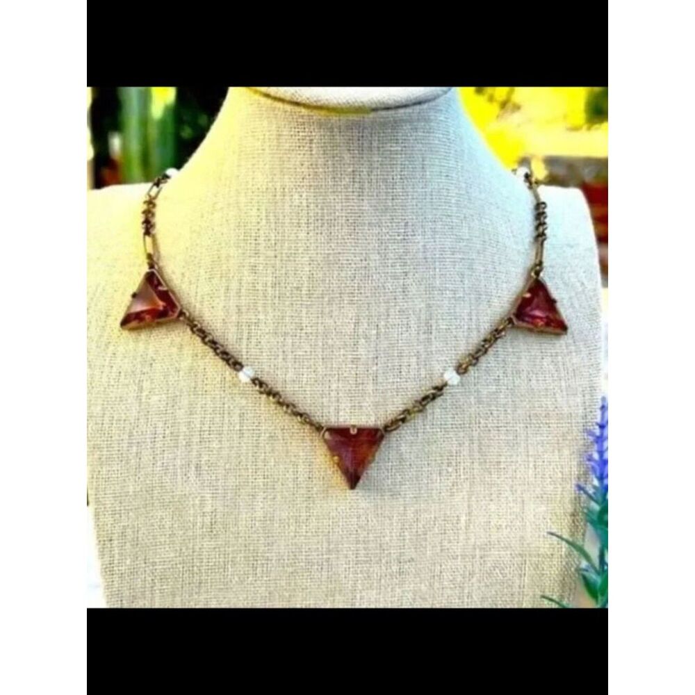 Vintage J Crew Pink Triangle Moonstone Necklace